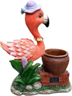 26" Outdoor Garden Sculpture Flamingo Flower Pot Planter with Solar LED Lights, Cute Resin Succulent Pot for Garden, Porch & Home Decor (Pink+Right)