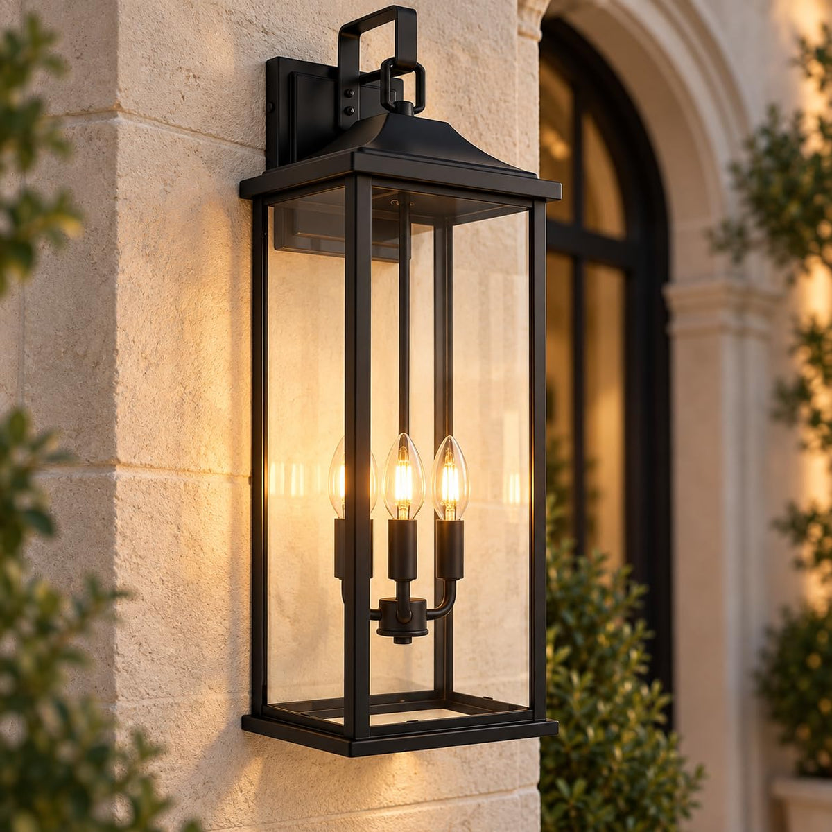 18 Inch 2 Pack Outdoor Wall Lantern Light Fixture，Large Black Exterior Wall Sconce with Clear Glass | Waterproof Anti-Rust Porch Light with E26 Socket for Entryway, Patio, Garage
