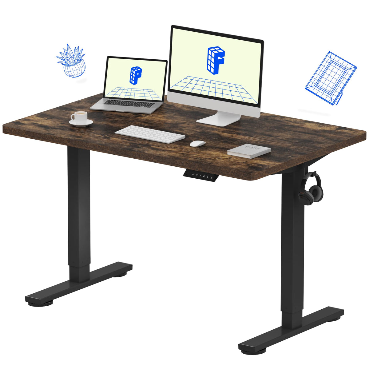 FLEXISPOT EN1 One-Piece Standing Desk, Electric Adjustable with 4 Memory Presets, 176 LBS Capacity, Stable & Quiet, Seamless Desktop for Home Office & Dual Monitors, 48"x24" Maple(White Frame)