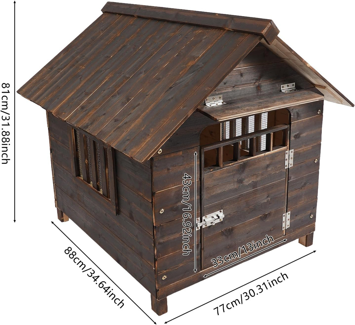 Wooden Dog House, Medium Dogs Outdoor & Indoor Dog House with Weatherproof Sealer, with Double Window for Beagle, Poodle, Cocker – 30.31 x 34.65 x 31.89 in