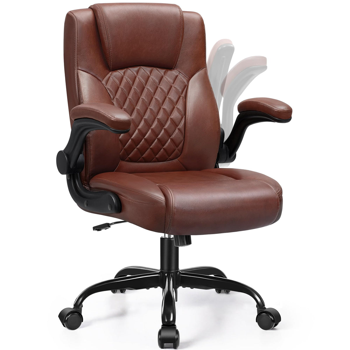 Leather Office Chair, PU Home Computer Desk Chairs with Ergonomic Back Support, 360°Swivel Free，Small Gaming Chair with Wheels and Adjustable Armrests, for Short People Use