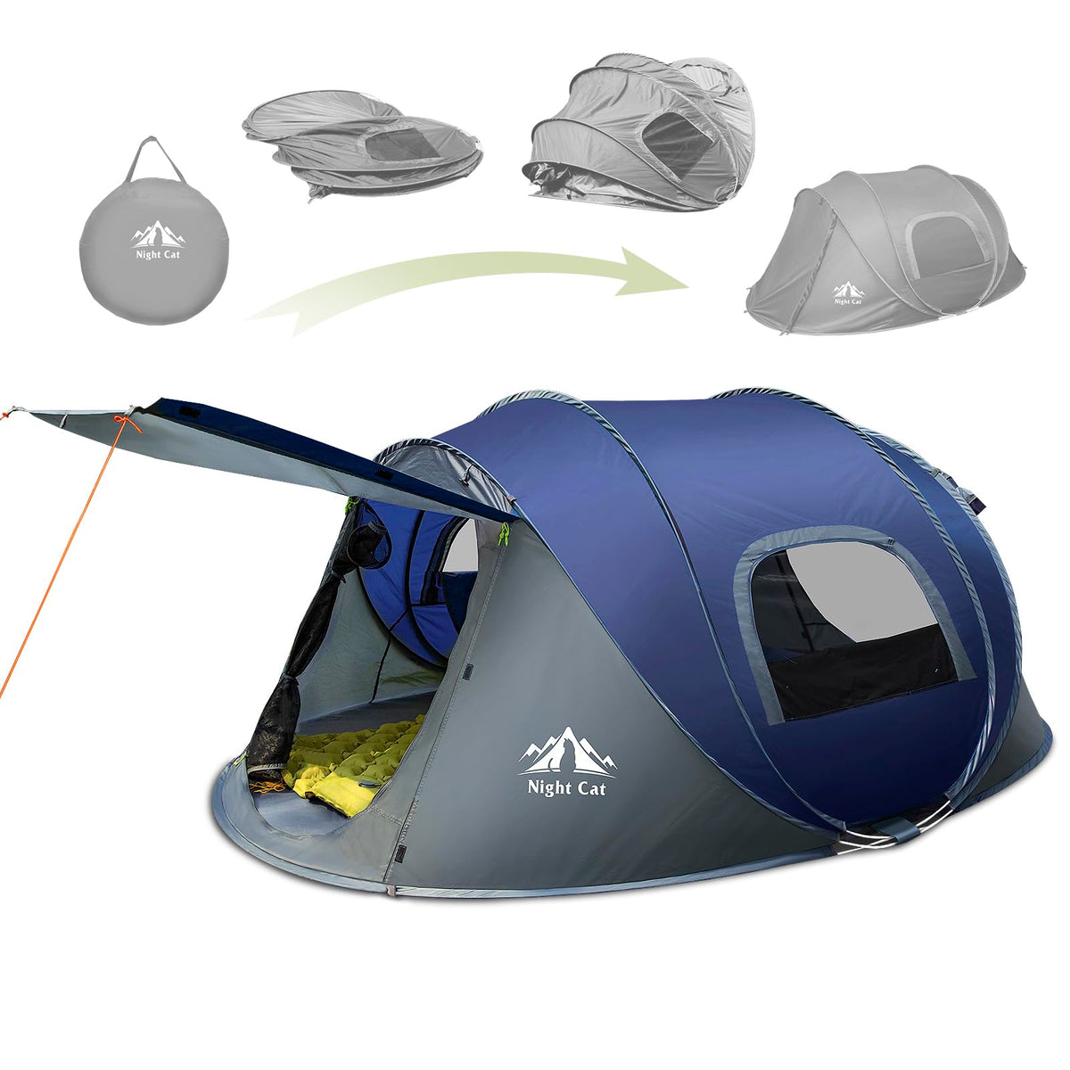 Night Cat Pop-up Camping Tent: 2/3/4/6 Person Tent Waterproof Instant Easy Setup Family Tent