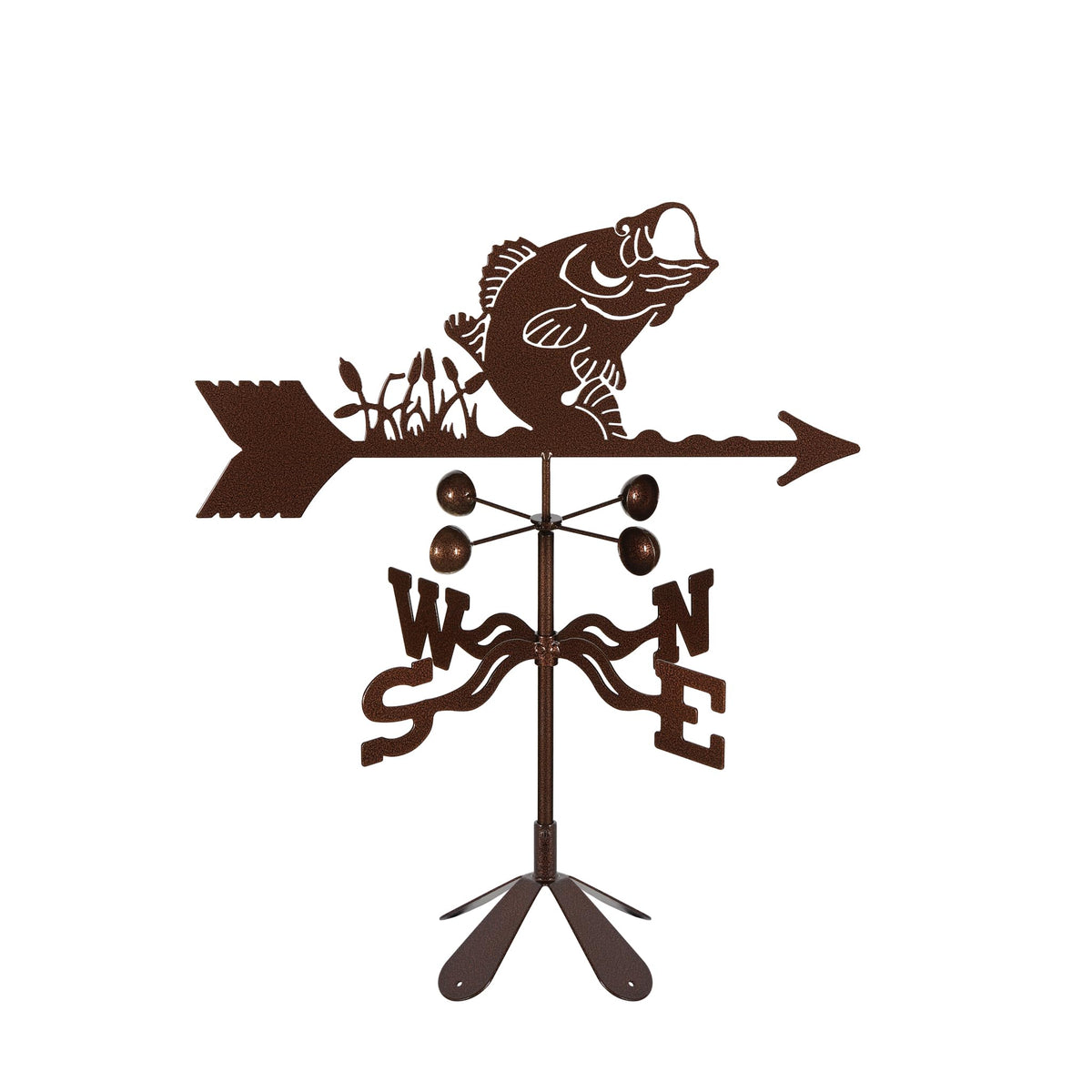 EZ Vane Steel Bass Weathervane with Wind Cups — 4-Sided Mount