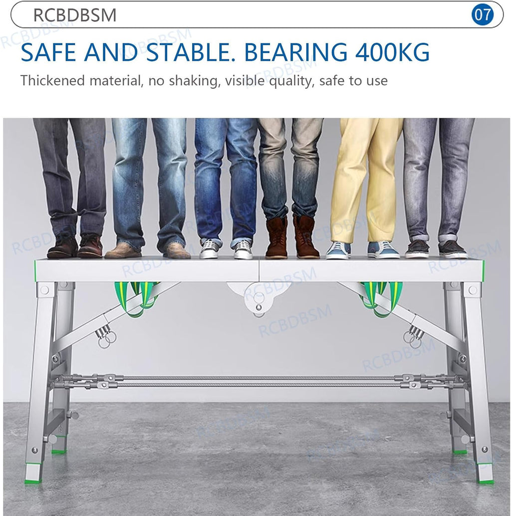 Generic Adjustable Work Platform Folding Scaffold Tower Ladder Stool - 800 lbs Load - Portable Multipurpose Work Bench - Carbon Steel Structure, 180*30
