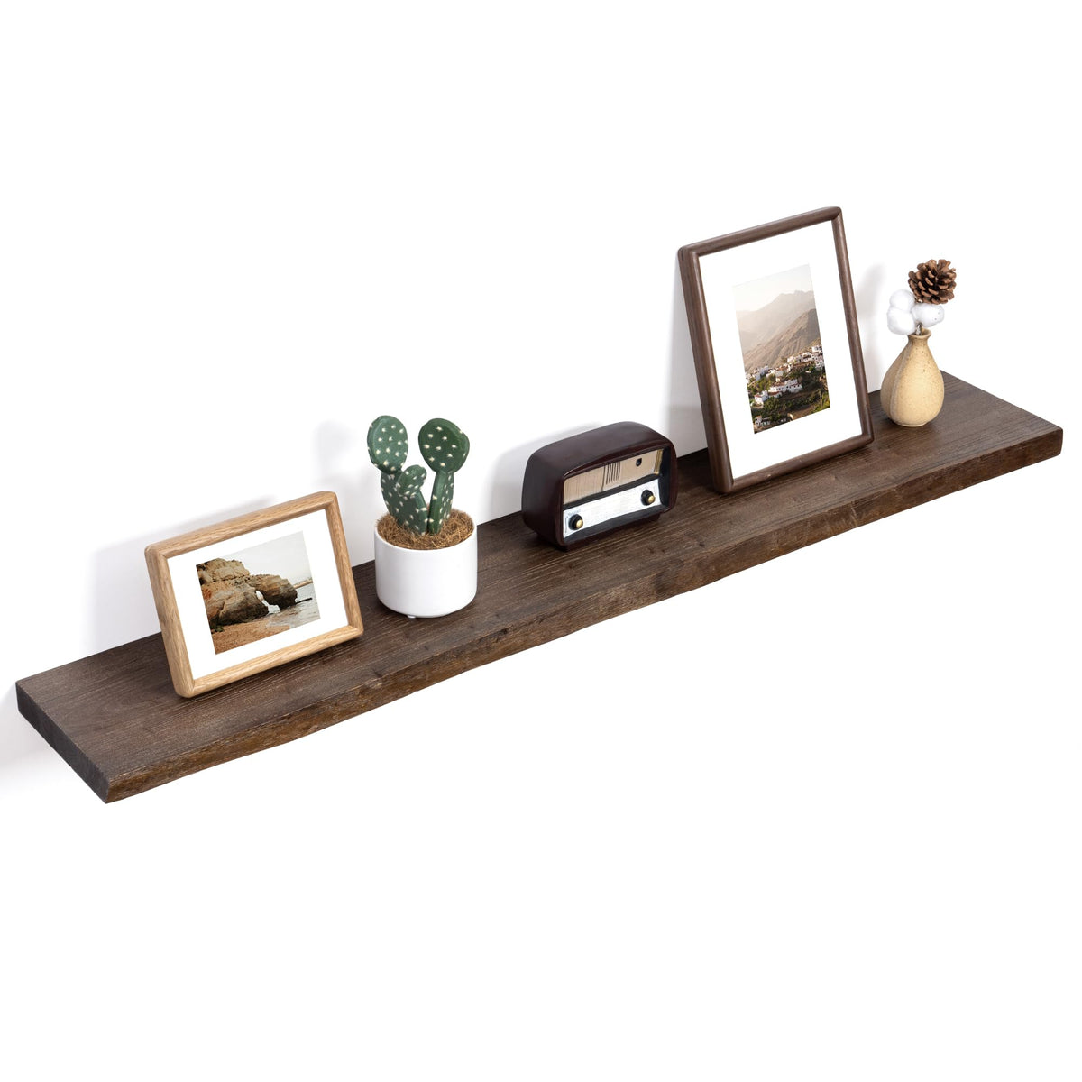 Floating Shelves for Wall, Solid Elm Wood Shelves, 24in Set of 2, Natural