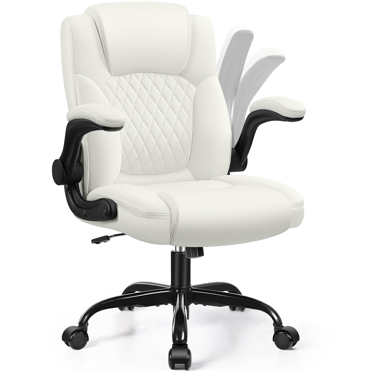 Leather Office Chair, PU Home Computer Desk Chairs with Ergonomic Back Support, 360°Swivel Free，Small Gaming Chair with Wheels and Adjustable Armrests, for Short People Use