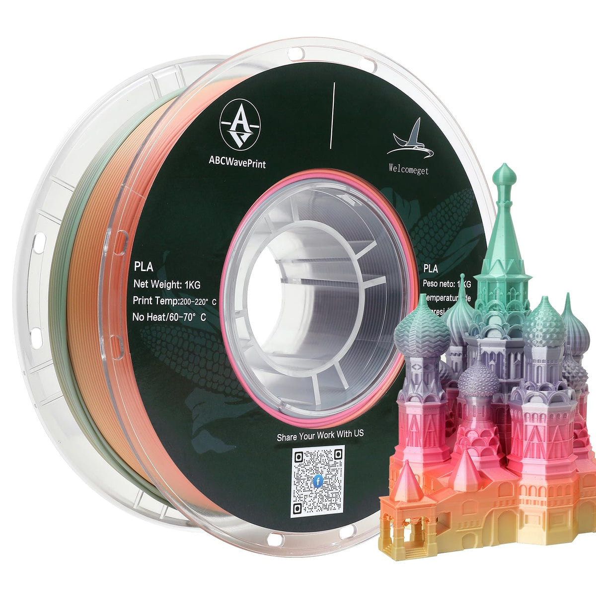 PLA 3D Printer Filament Bundle, Dimensional Accuracy +/- 0.02 mm, 16 x 1 kg Spool(35.2lbs), 1.75 mm，Black White Grey Red Green Blue Yellow Purple Silver Transparent Pink Orange Wood Brown