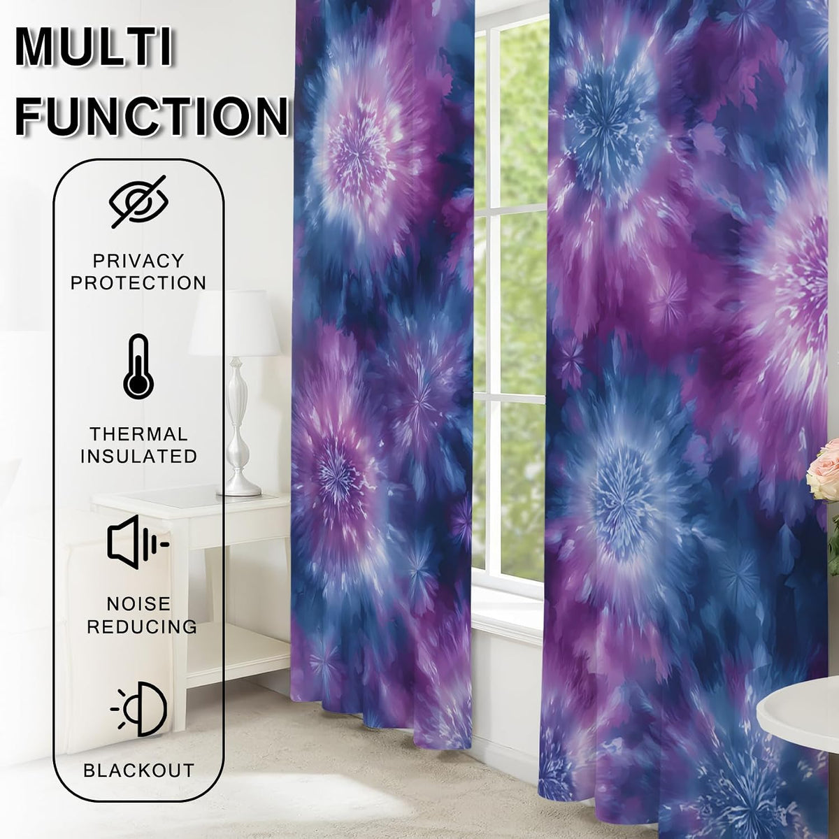 Tie Dye Blackout Curtains & Gifts, Thermal Insulated Room Darkening Grommet Drapes for Bedroom Living Room, Boho Hippie Abstract Window Treatments, 108 Inch Drapes 2 Panel Set