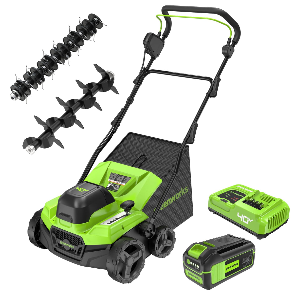 Greenworks 13 Amp 14-Inch Corded Dethatcher / Scarifier, 2-in-1 Electric Lawn Rake with 3-Position Depth Adjustment & Push-Button Start, Lawn Care Tool for Healthy Yard Maintenance