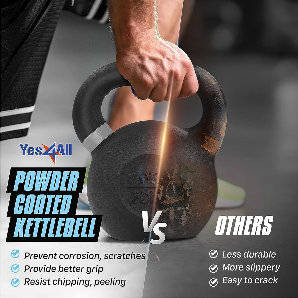 Yes4All Powder Coated Kettlebell, 9–88 lb Cast Iron Weights