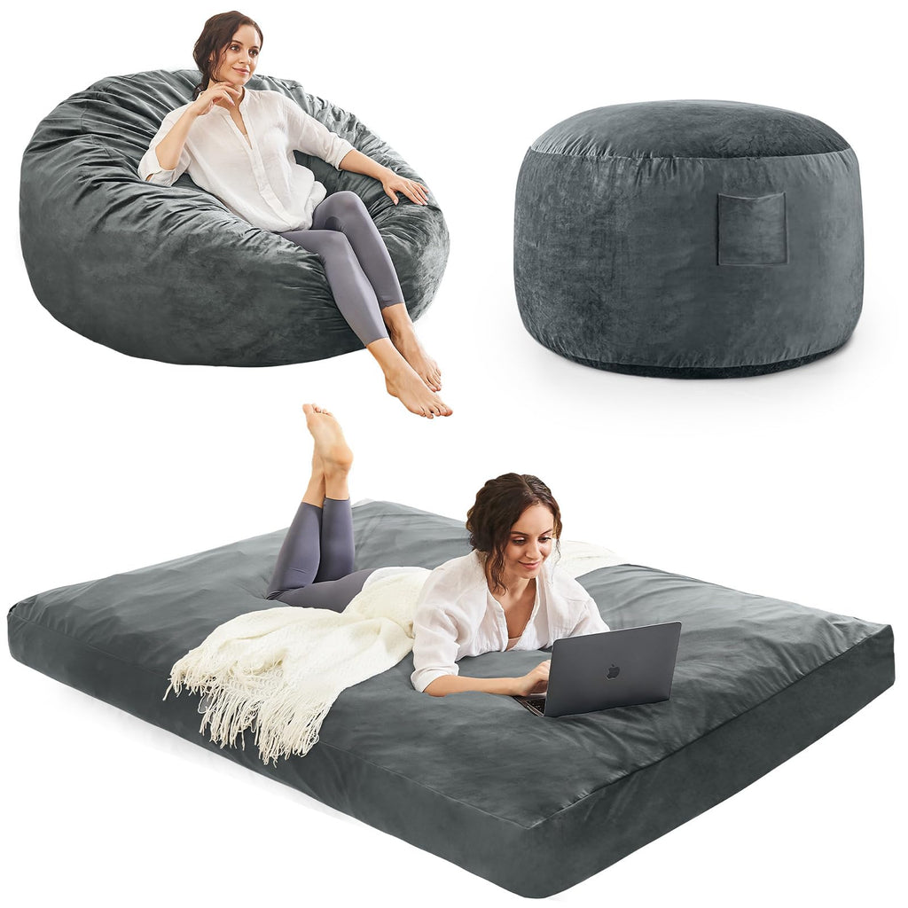 Bean Bag Chairs for Adults - Giant Bean Bag Convertible Floor Sofa