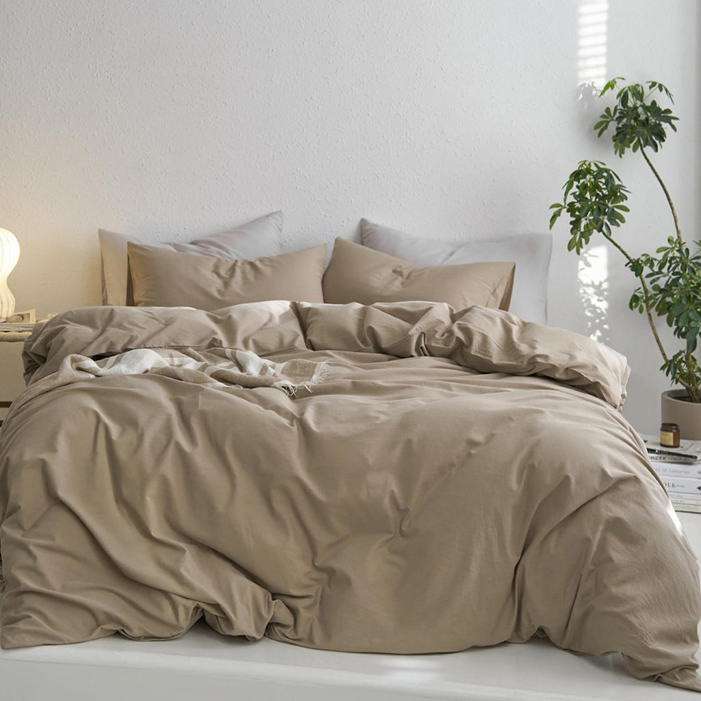 MooMee Upgraded Softer Duvet Cover Set 100% Washed Cotton Twill King