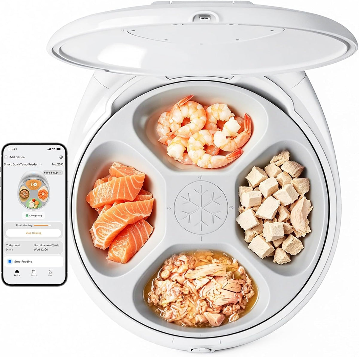 Automatic Wet Food Cat Feeder, 24H Food Freshness Smart Dual‑Temp Refrigerated Cat Feeder with Semiconductor Cooling & Pre‑Heating, App‑Controlled, Easy to Clean, 4‑Day Feeding Schedule