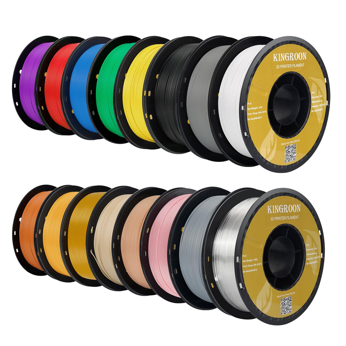 Kingroon 16KG PLA Filament Bundle 1.75mm 3D Printer Filament Multicolor Pla Filament Bulk for Most 3D Printer, Dimensional Accuracy +/- 0.02 mm, 1kg Spool,16 Rolls,16 Colors