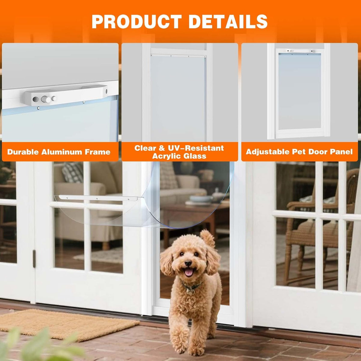 Dog Door for Sliding Glass Door, 74.8" - 80.7" Adjustable Height
