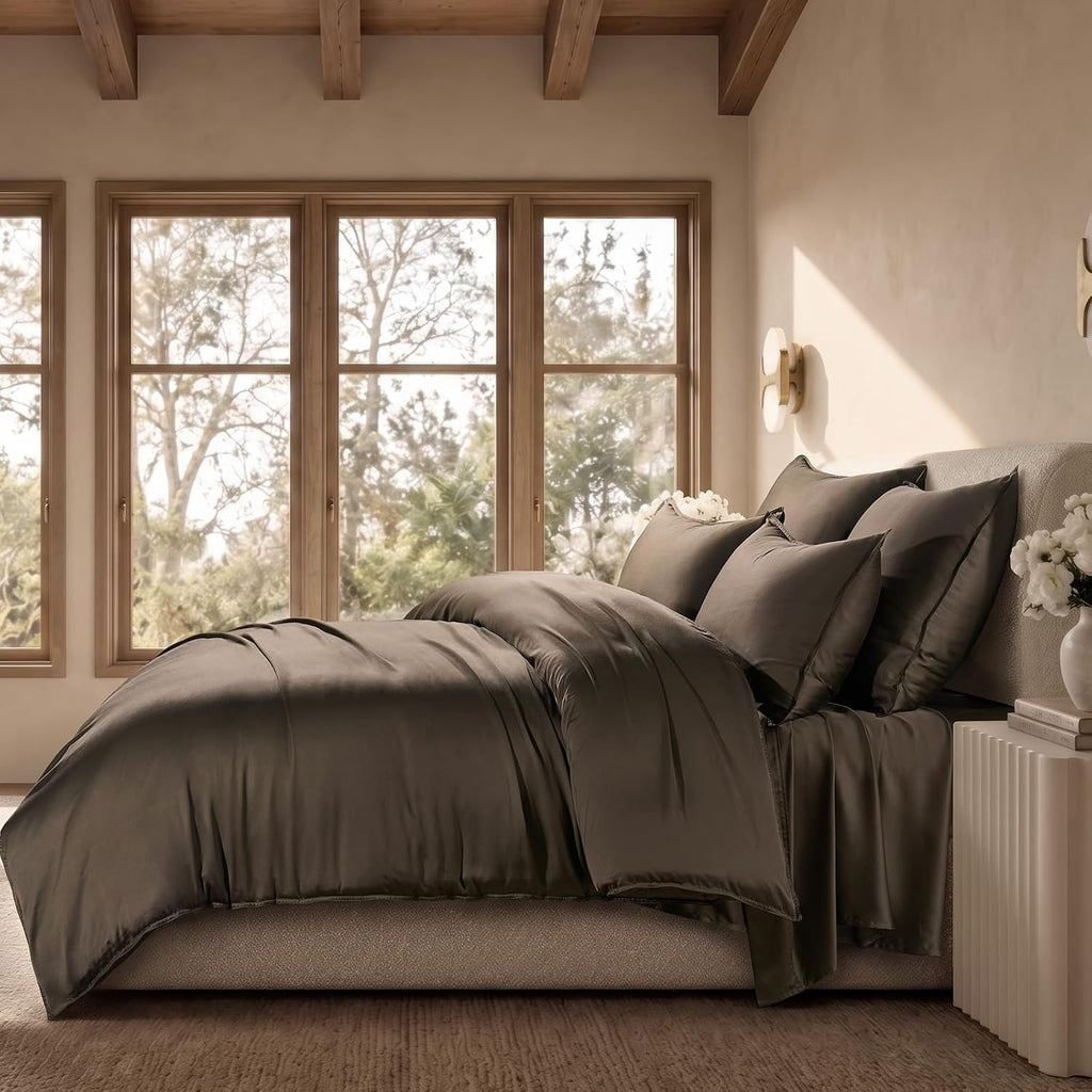 EverGrace Tencel™ Sateen Duvet Cover Set, King Size, Espresso Brown