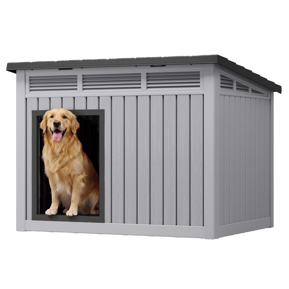 Fancyango Large Dog House with Weatherproof Roof for Indoor & Outdoor Use - Big Dog House for Large Medium Dogs(42.8" L x 33" W x 31.5" H) Grey