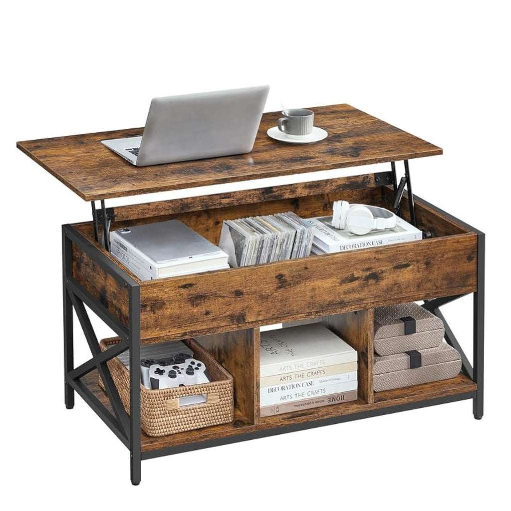VASAGLE Lift Top Coffee Table with Storage Shelf, 3 Compartments