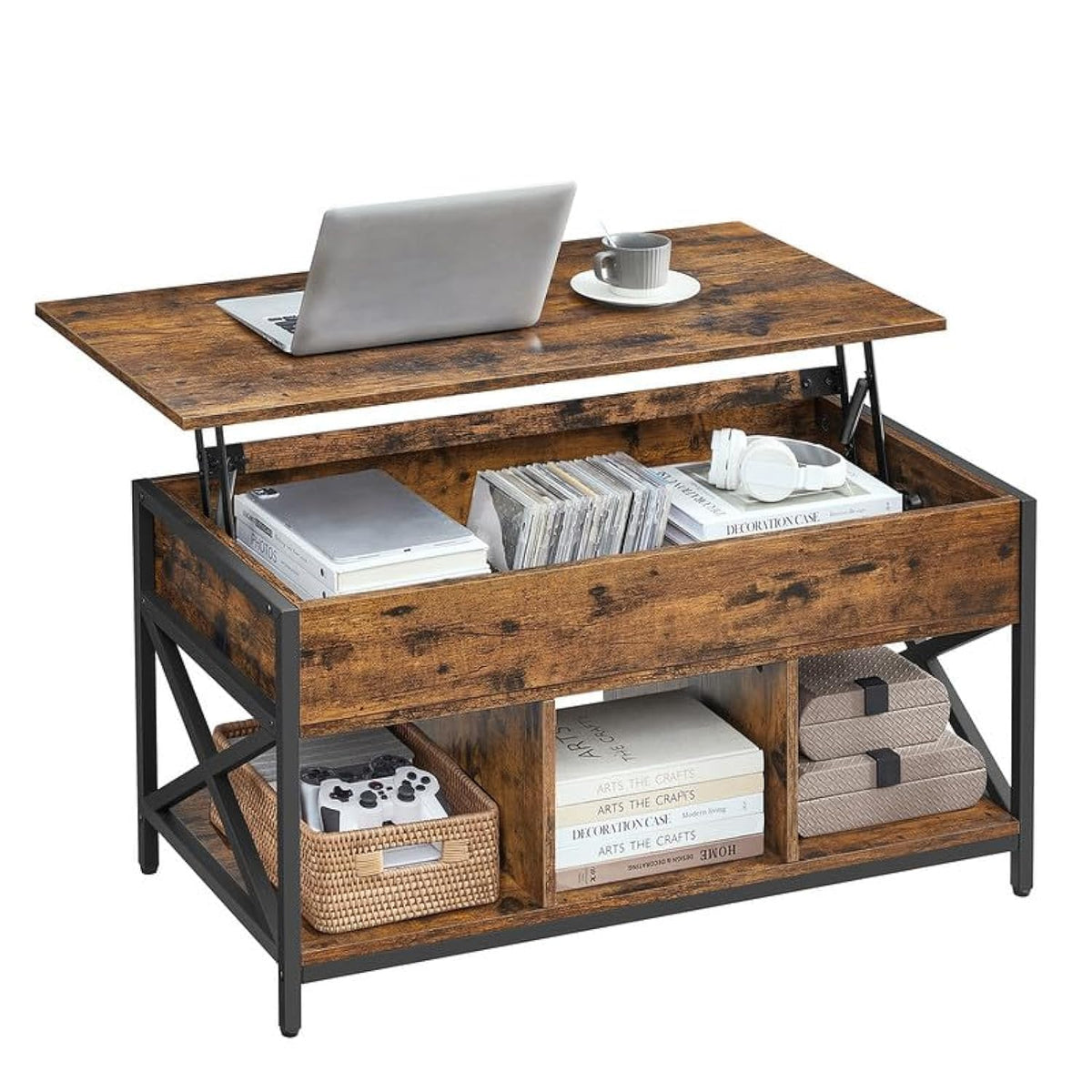 VASAGLE Lift Top Coffee Table with Storage Shelf, 3 Compartments