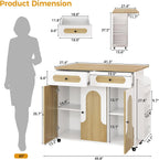 IRONCK 41.3" Kitchen Island Cart with Drop Leaf & Side Shelves, White