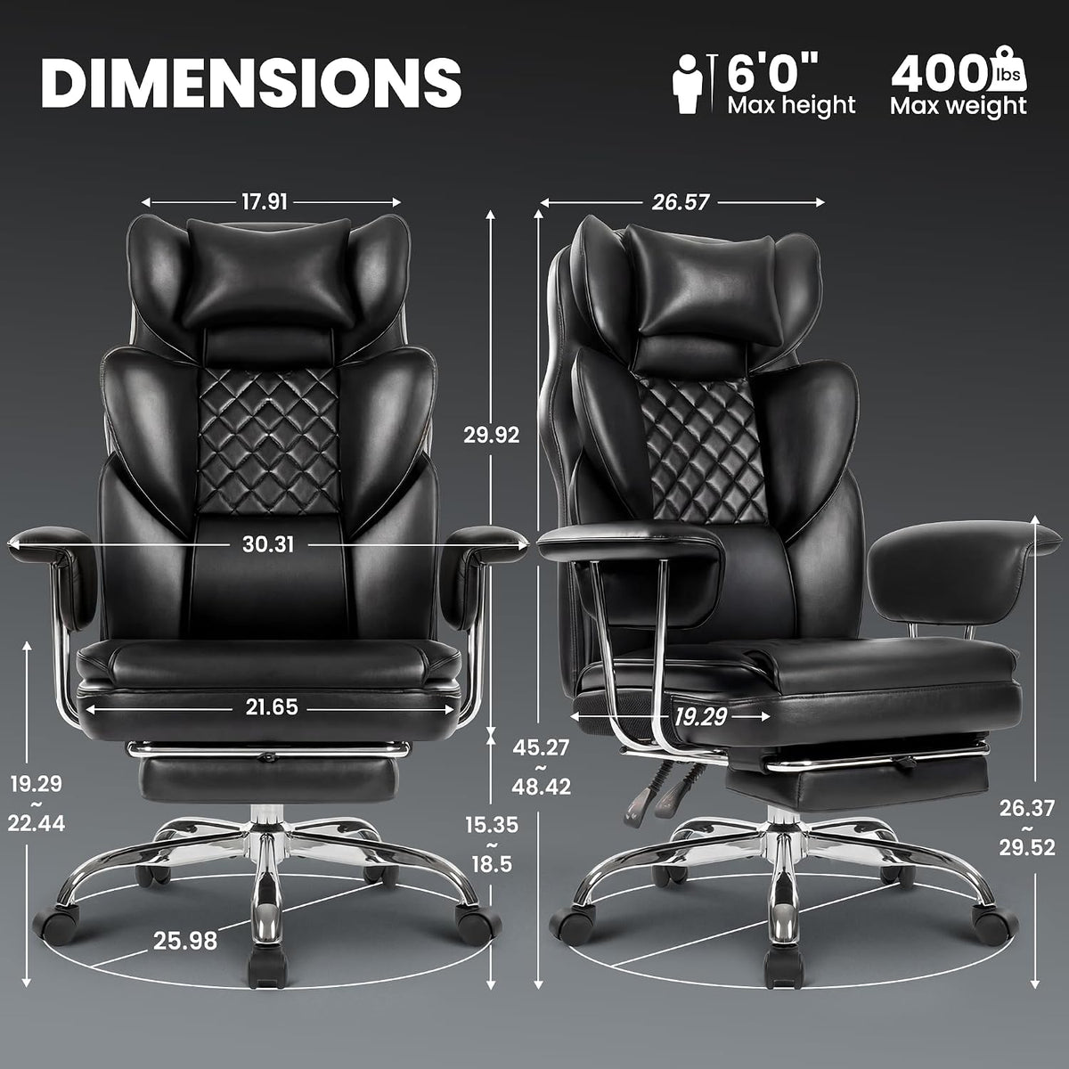 N-GEN GAMING Big and Tall Gaming Chair with Footrest, Reclining Chair,Black