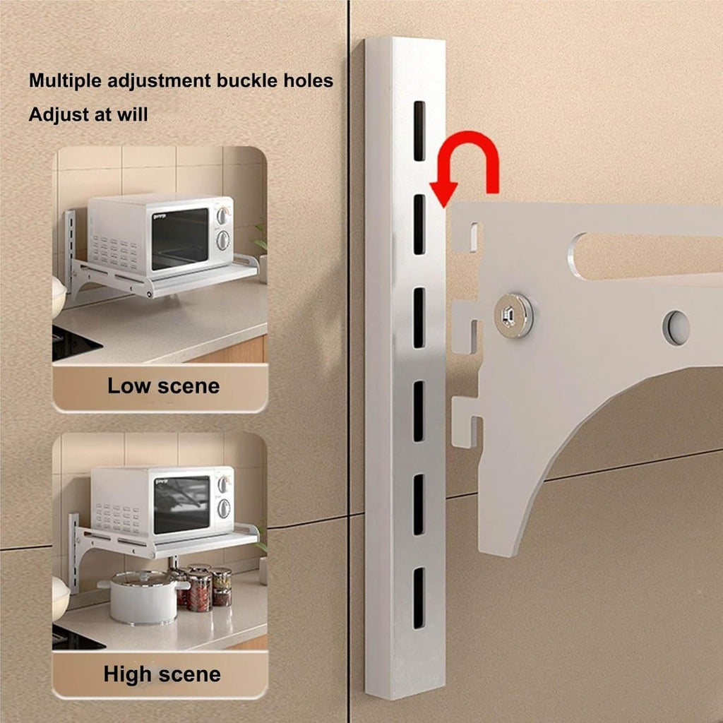 Kitchen Bakers Rack Kitchen Storage Wall-Mounted Seasoning Iron Storage Rack Punch-Free Oven Rack Hook Microwave Oven Rack Toaster Shelf(Black,46cm)