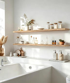 48 Inch Rustic Wood Floating Shelves Farmhouse Wooden Wall Shelves for Bathroom Bedroom Living Room Kitchen Office Set of 4 Light Brown