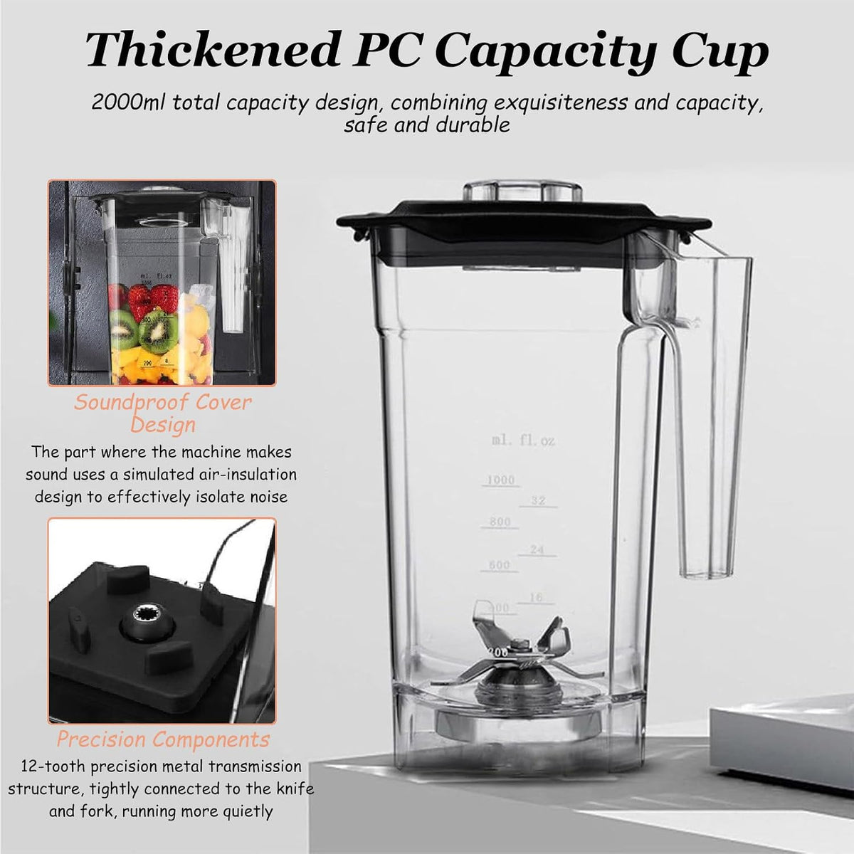 Commercial Blender with Soundproof Shield, 70 Oz Quiet Professional Blenders, Self-Cleaning, Quiet Sound Enclosure, 2200W Professional Blender for Kitchen,110V