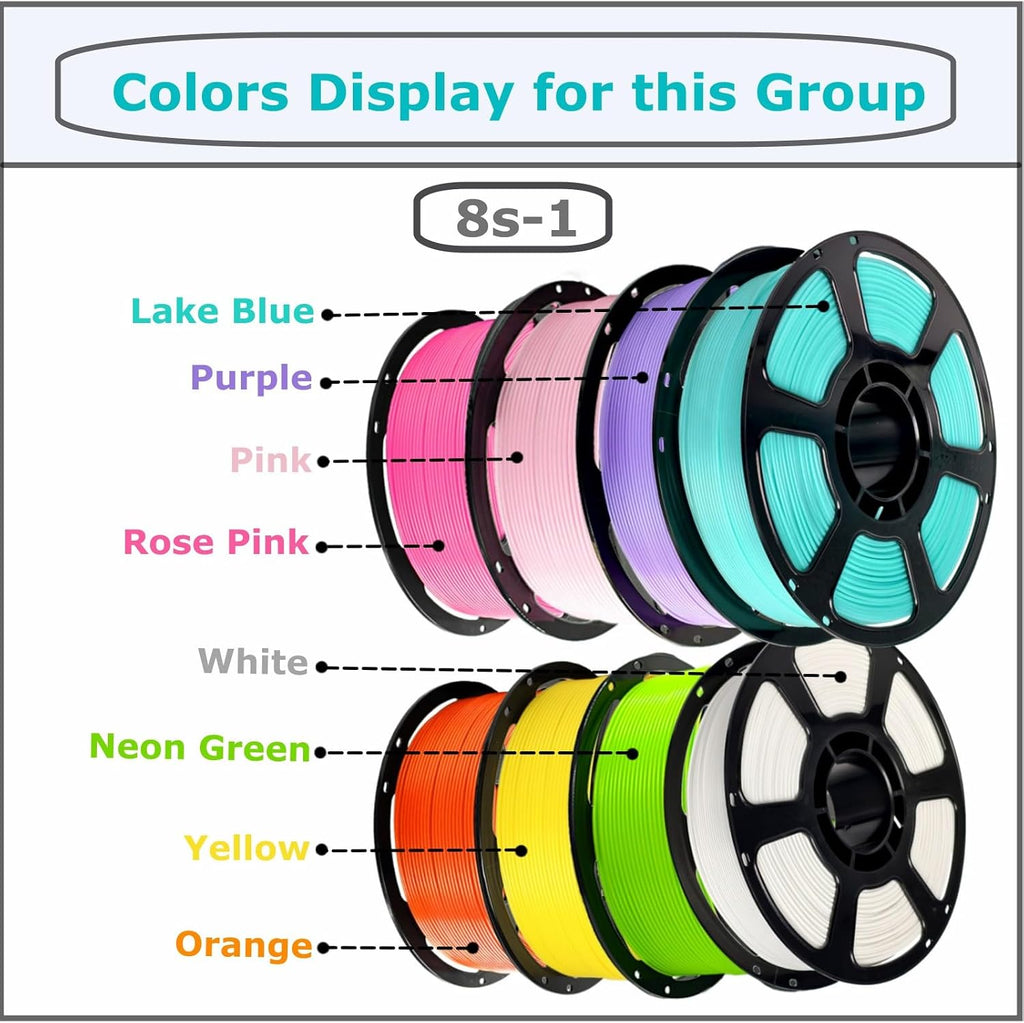 PLA Plus 3D Printer Filament 1.75mm,8 Color 8KG FDM Spool