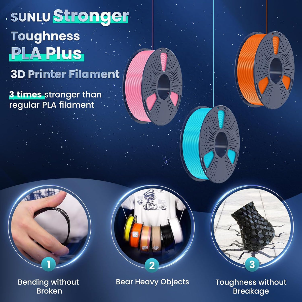 SUNLU PLA Plus Filament 1.75mm, 10KG Bundle, Black & White