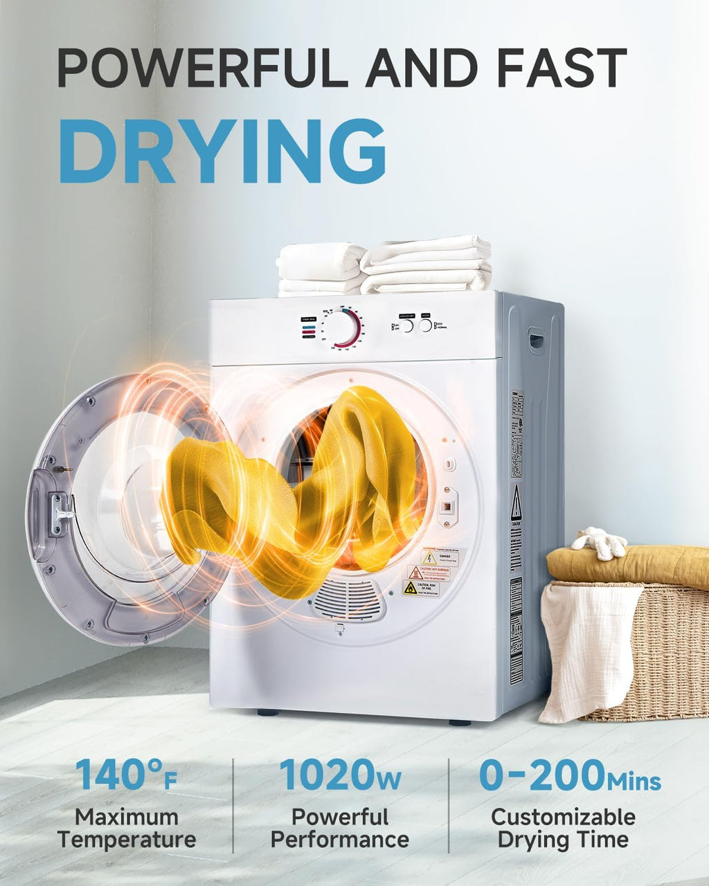 Feelfunn 1020W Portable Clothes Dryer with 4 Automatic Drying Modes
