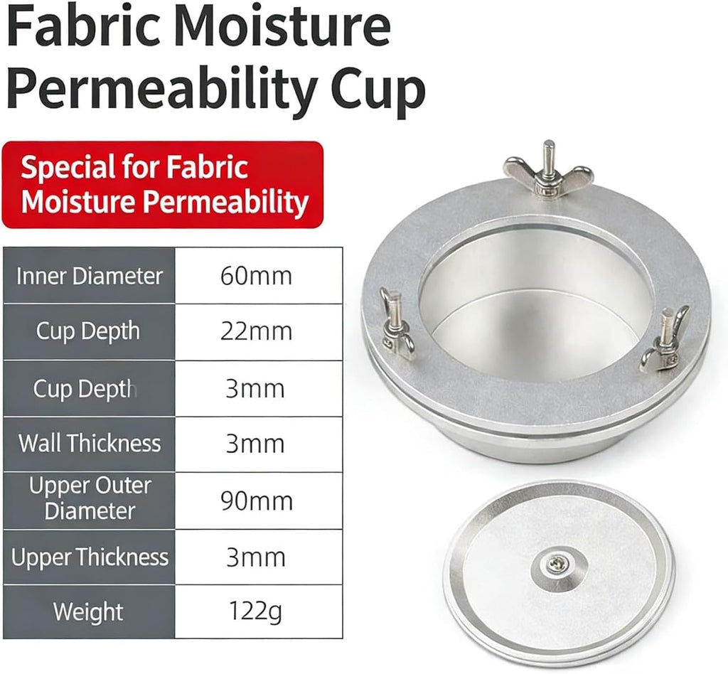 Fabric Moisture Permeability Cup, Textile Water Vapor Transmission Tester, 360° Circular Design, 60mm Inner Diameter, Cup Depth: 22 Mm, for Textile, Apparel, Packaging Industries