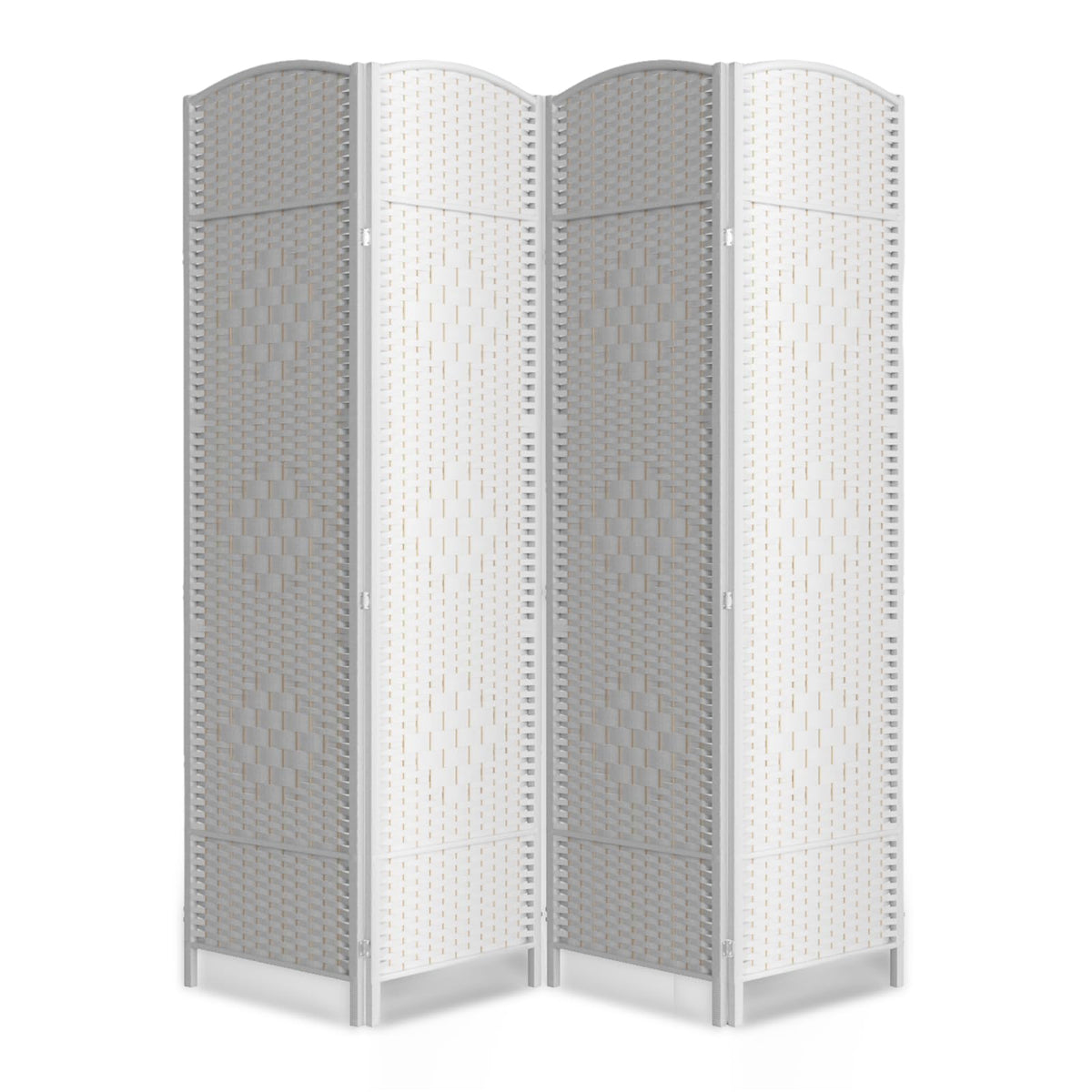 6 Panel Folding Room Divider,Woven Privacy Screen,Light Beige