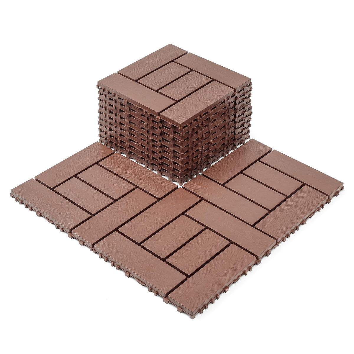 Plastic Interlocking Deck Tiles, 12"x12" Patio Flooring, 44 Packs Deck Tile Outdoor Waterproof All Weather, Flooring Tiles for Balcony, Backyard Pool decking Tiles, Easy Installation, Brown