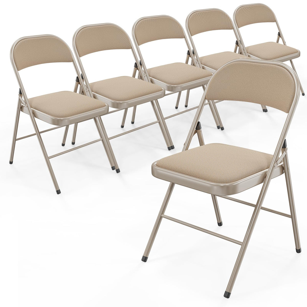 Bonnlo Folding Chair, Fabric Padded Folding Chairs with Cushion, Back and Steel Frame for Indoor Outdoor Outside Dinning Office Camping Use, Gray, 6 Pack