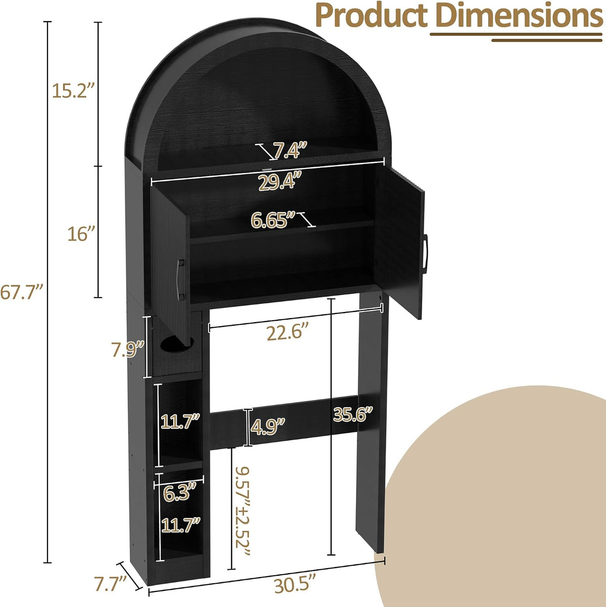 Spurgehom Over Toilet Storage Cabinet, Bathroom Arch Organizer, Black