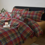 EAVD Vintage Buffalo Plaid Duvet Cover Queen Red&Black&Green Muslin Cotton
