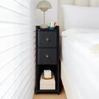 Narrow Nightstand Set of 2, Wooden Small 2 Drawer Nightstand, Slim Side End Table, Skinny Bedside Table, Mid Century Modern Night Stand with Drawers for Bedroom (Walnut-2 pcs)