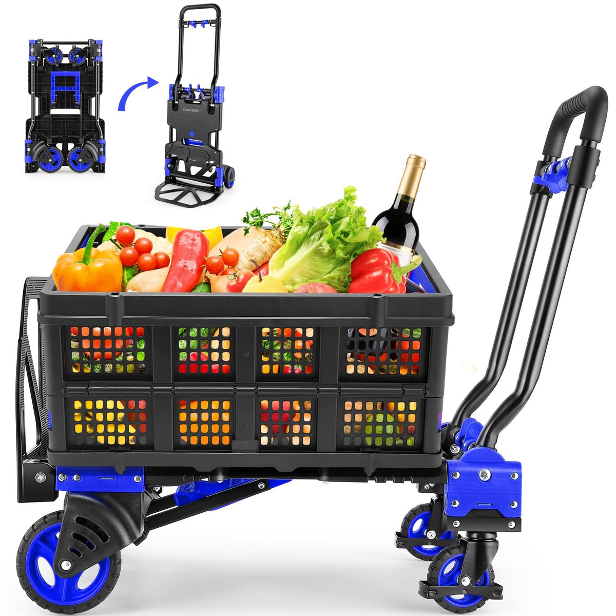 Folding Hand Truck Dolly, 330lb Convertible 4 to 2 Wheel Moving Cart,Purple