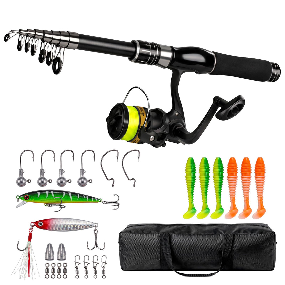 Fishing Rod and Reel Combo, Collapsible Carbon Fiber Fishing Rod