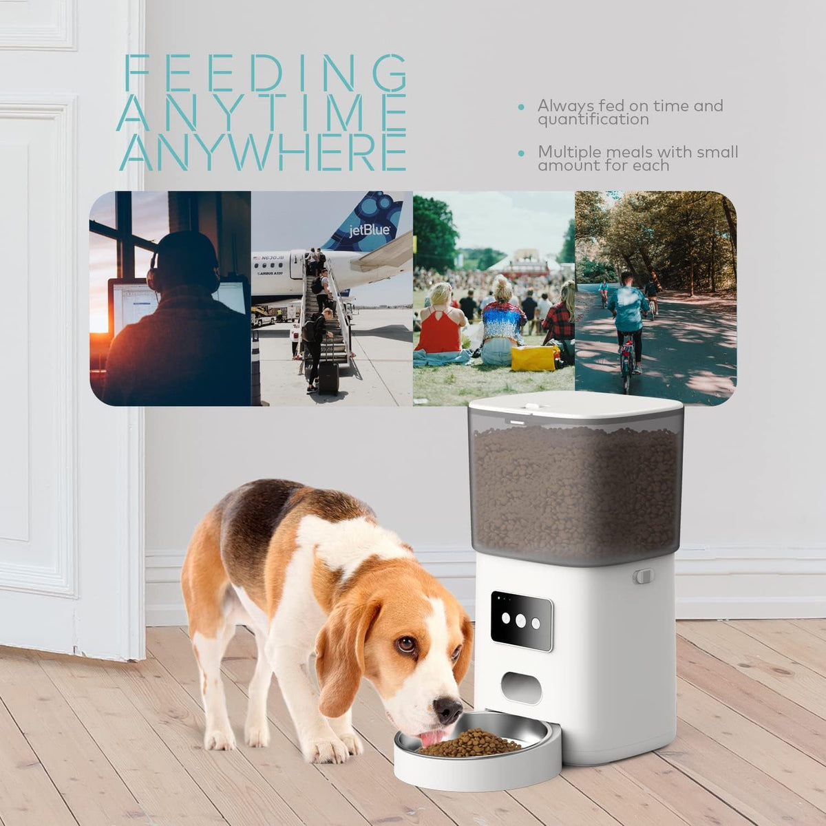 Automatic Dog and cat Feeder, WELLPET WiFi-Enabled smart cat Food Dispenser, Automatic Dog Food Dispenser with APP Remote Control Part, cat Feeder with Low Food Alarm, Dual Power Supply