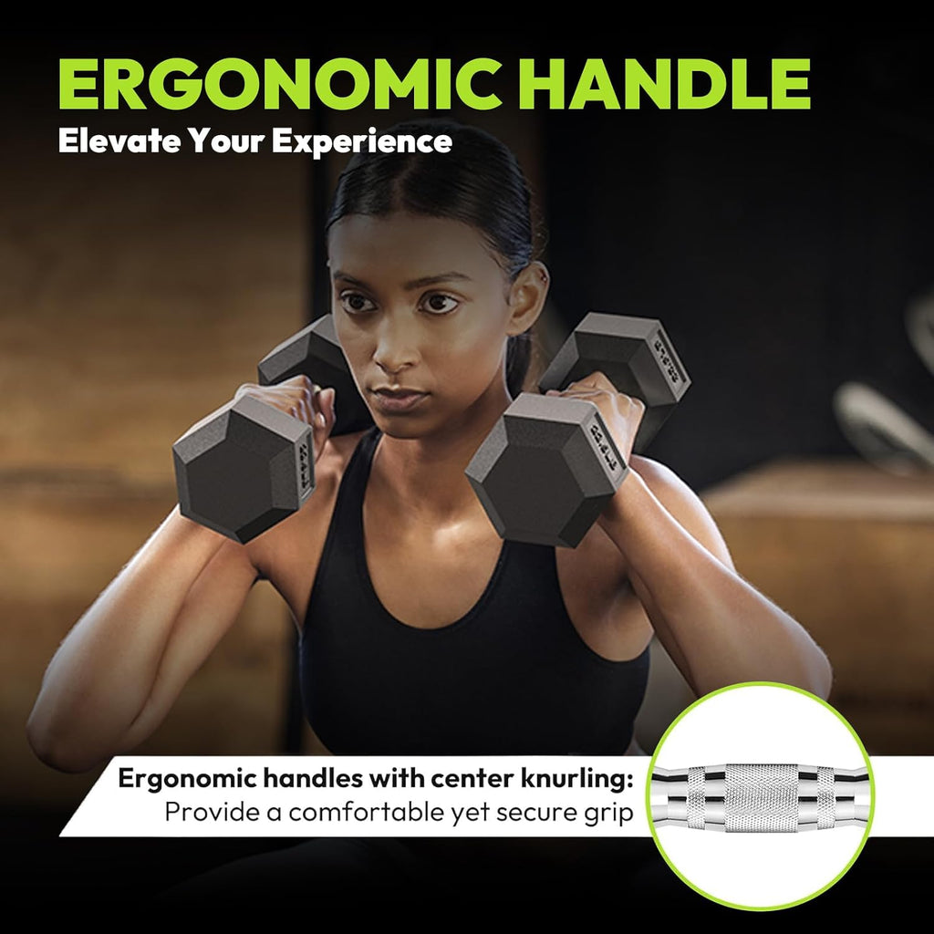 HANDBODE Hex Dumbbell Set of 2, Rubber Encased Fixed Dumbbells, 2.5-65 lb