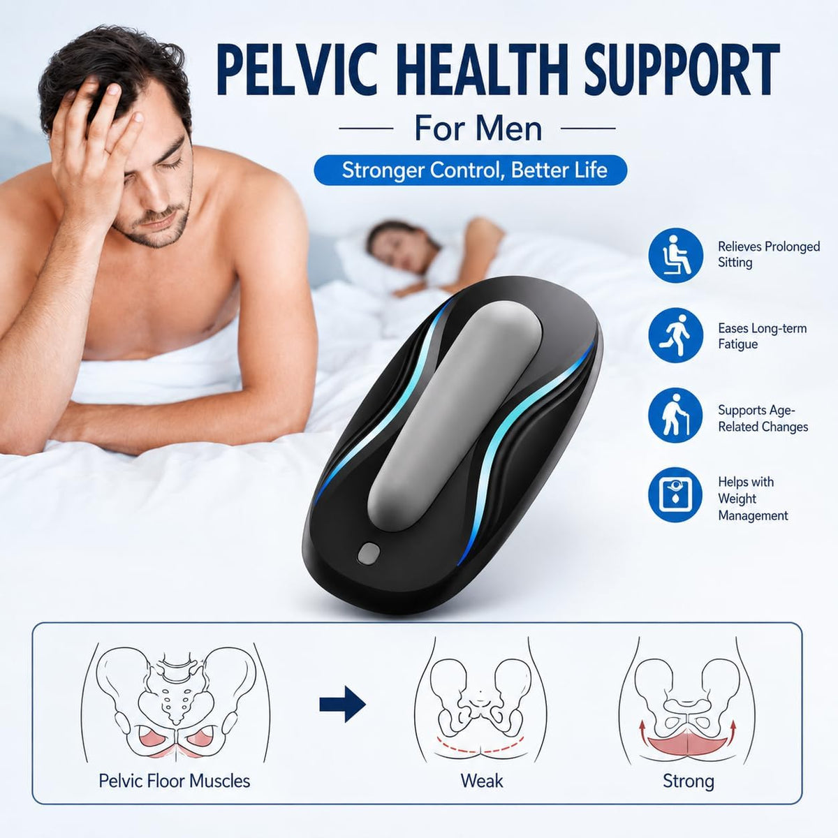 Pelvic Floor Trainer for Men & Women, Kegel Exercise Device for Pelvic Floor Strengthening, App-Controlled Muscle Training Equipment for Core, Hip & Glute Fitness, Portable Home Workout Trainer