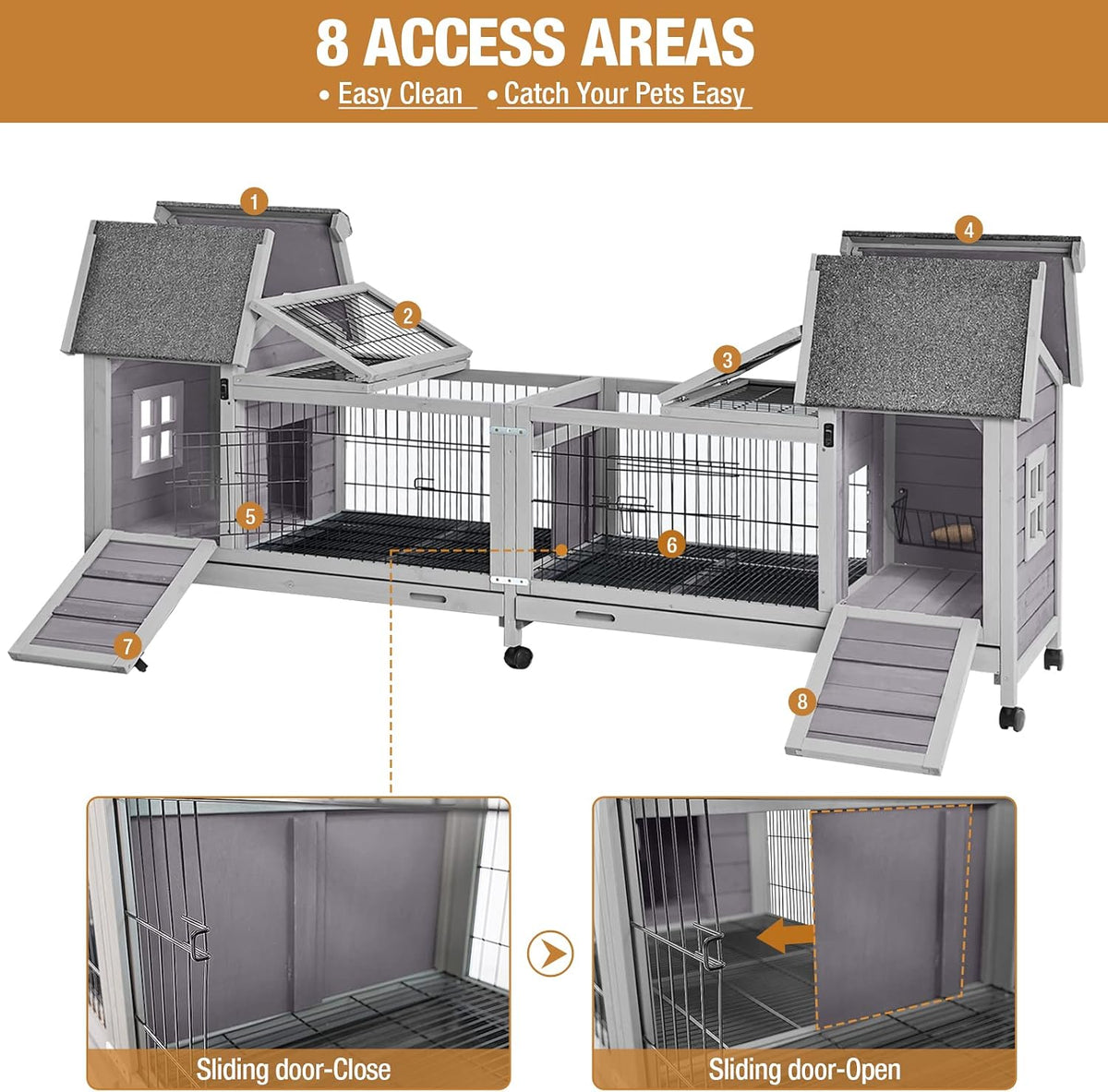GUTINNEEN Rabbit Hutch Indoor Outdoor Bunny Cage Upgrade Large Space for Rabbit,Guinea Pig,Bunny and Other Small Animals,On Wheels Move Easily.