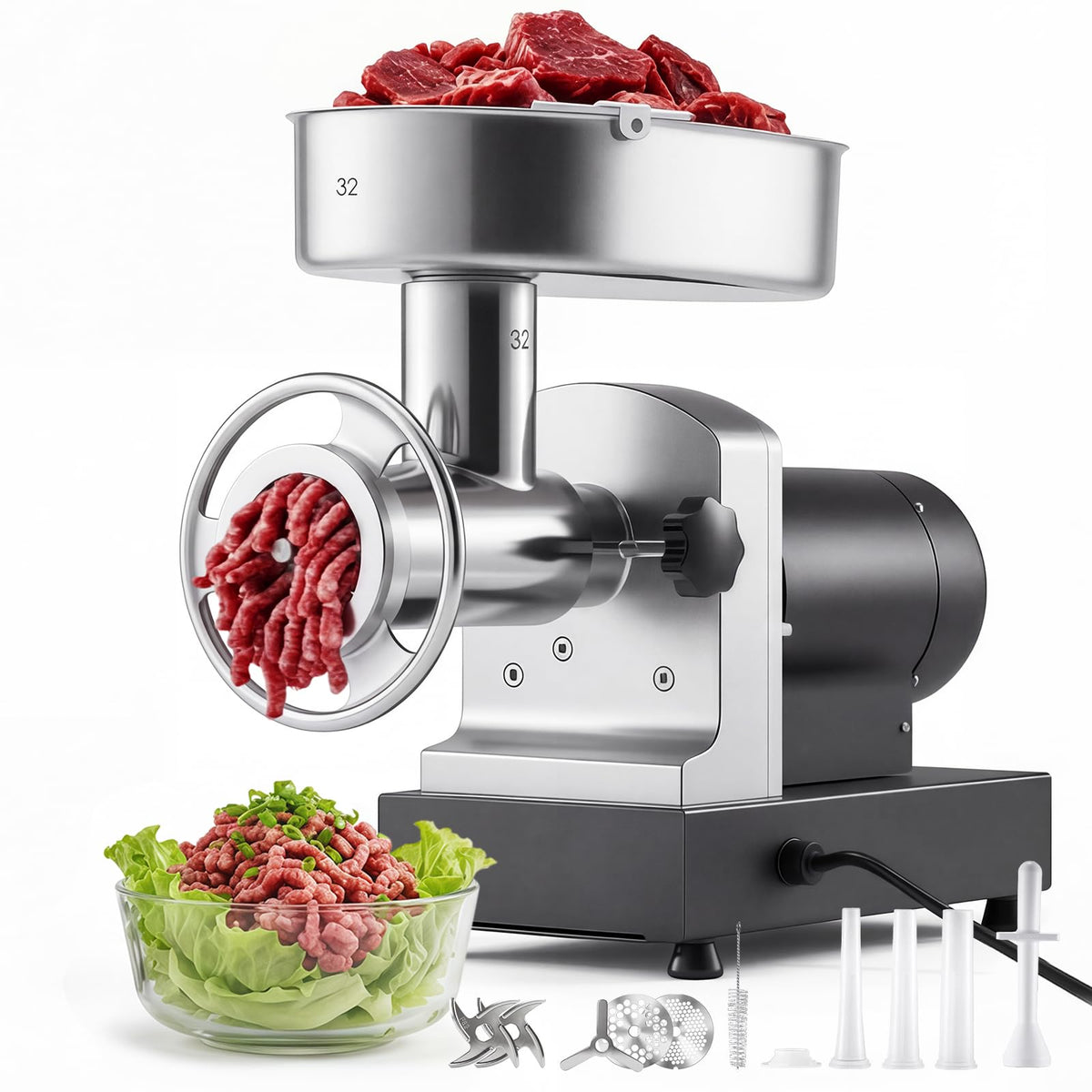 VEVOR, 661 Lbs/Hour800 W Machine, 1.5 HP Electric Mincer with 2 Grinding Plates, Sausage Kit Set Meat Grinder Heavy Duty, Home Kitchen & Commercial Use Red, 800 W