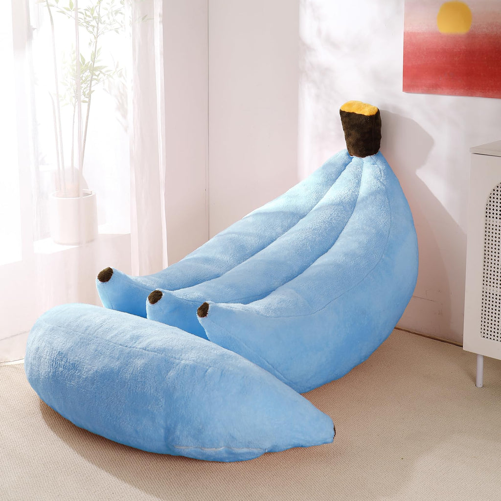 Banana Bean Bag Chair with Ottoman, Floor Sofa Bed with Footrest, Comfy Convertible Lounger for Adults, Plush Couch for Bedroom, Living Room or Dorm, L-Yellow