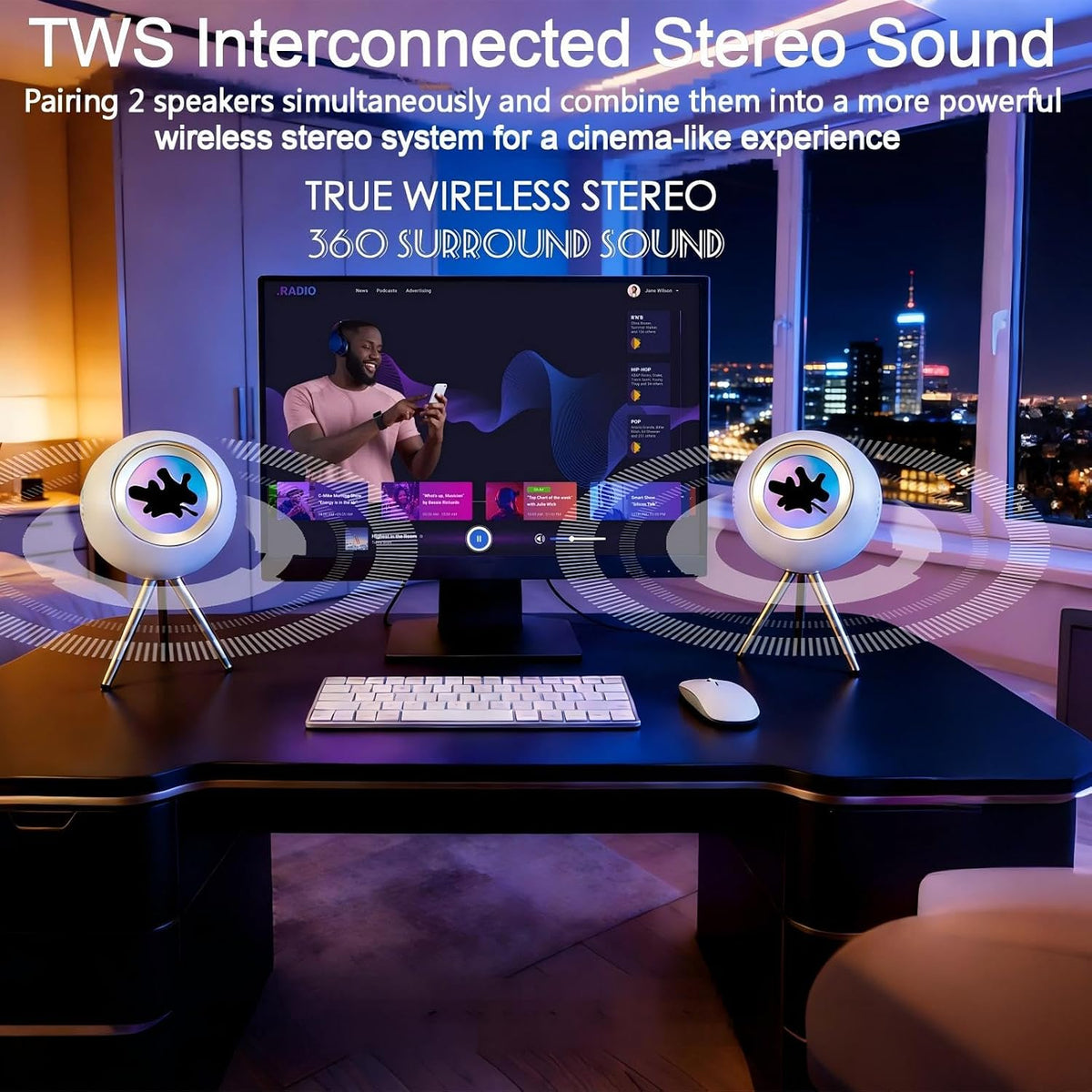 Ferrofluid Speaker, 30W High-Power Audio Visualizer Bluetooth Speaker Enhanced Bass&Crisp Highs, Dual Stereo Channel,TWS paired,Vibrant Ambient Colorlight,Desktop Ferrofluid Toy for PC&Phone