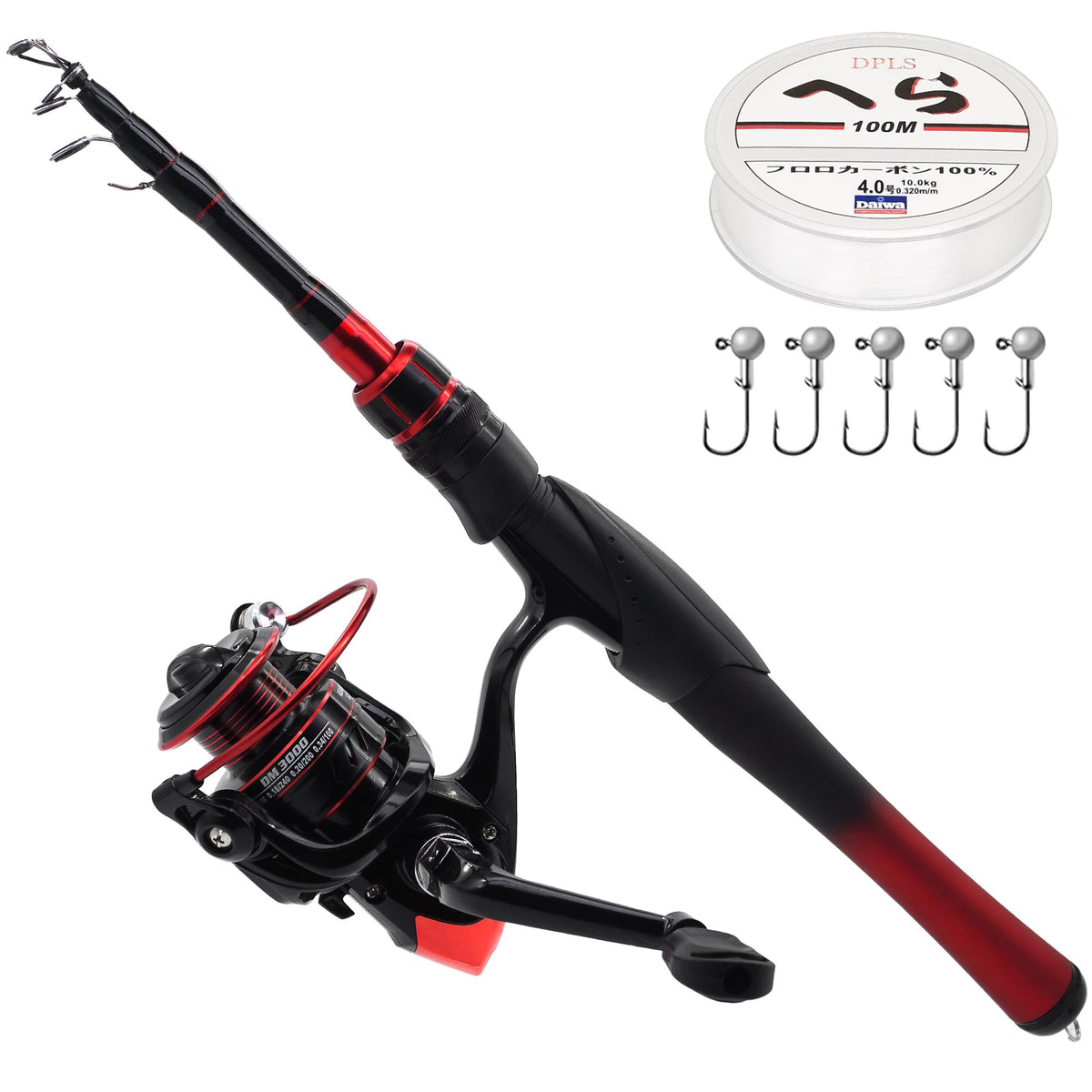 Kilitn Fishing Rod and Reel Combo, Baitcasting Combo Baitcast Reel 5 Foot Durable Fiberglass Telescopic Rod with Fishing Line Full Kits Comfortable Handle