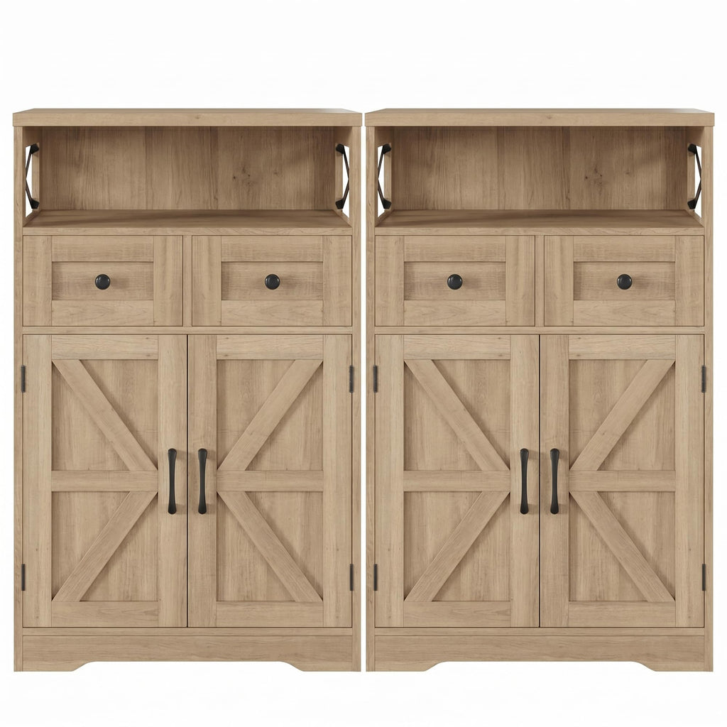 Farmhouse Storage Cabinet with Drawers, Small Kitchen Pantry Cabinet, White