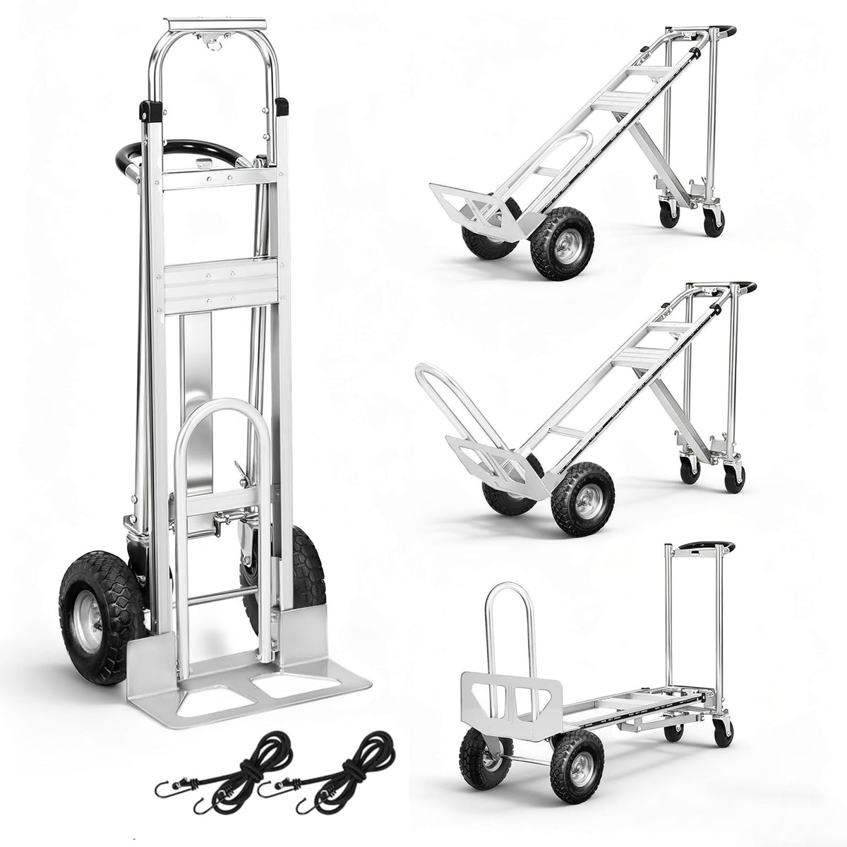3 in 1 Folding Hand Truck, 600Lbs Capacity, Heavy Duty Collapsible Cart with Retractable Handle and 4 Rubber Wheels, Moving Dolly for Moving Home, Office, Food Service, Shopping Mall, Warehouse